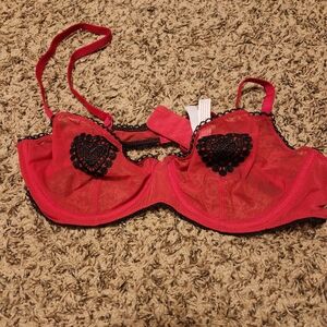Adore Me Red and Black Lace Bra